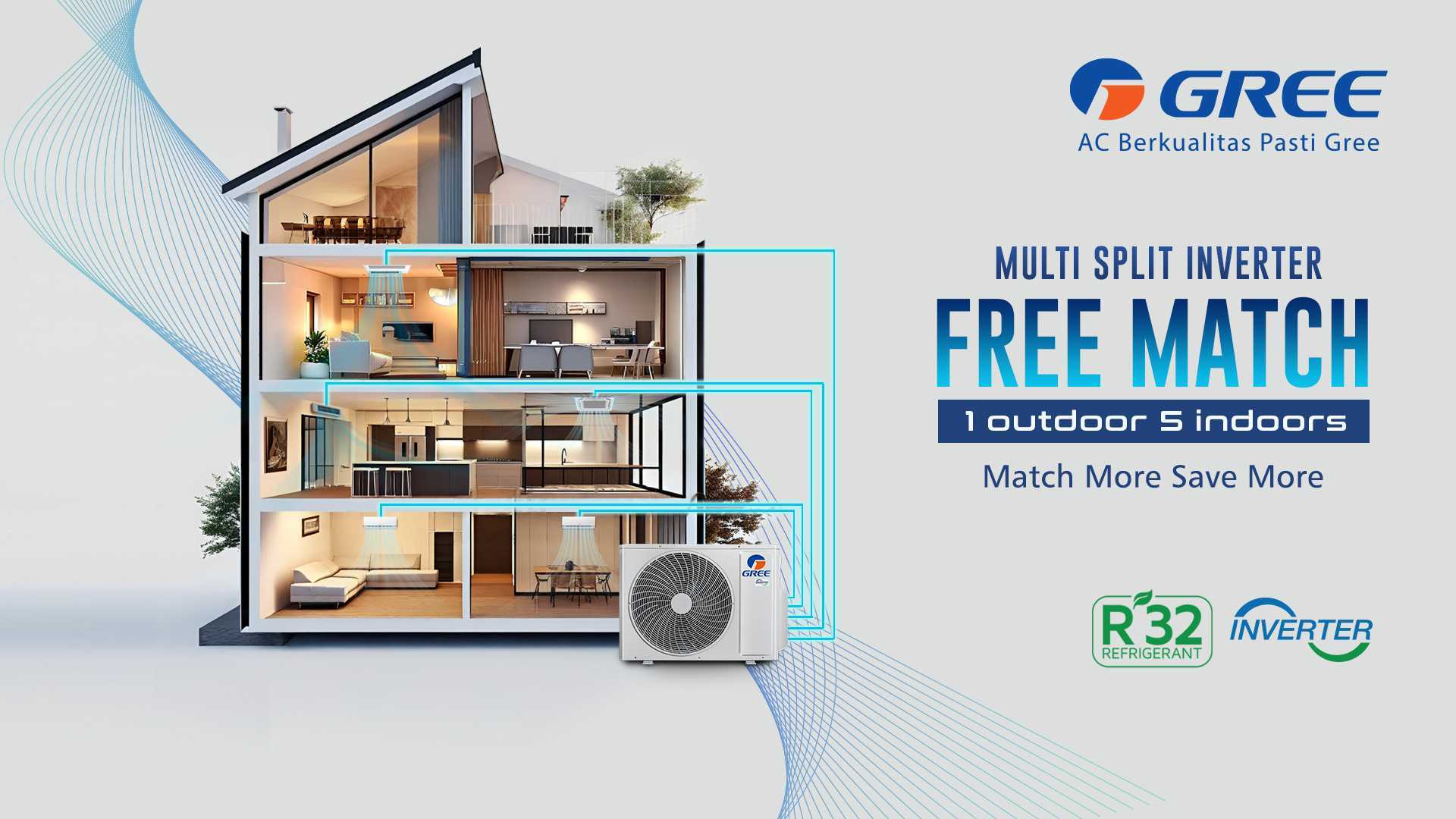 GREE FREE MATCH, 1 OUTDOOR AC FOR MANY ROOMS
